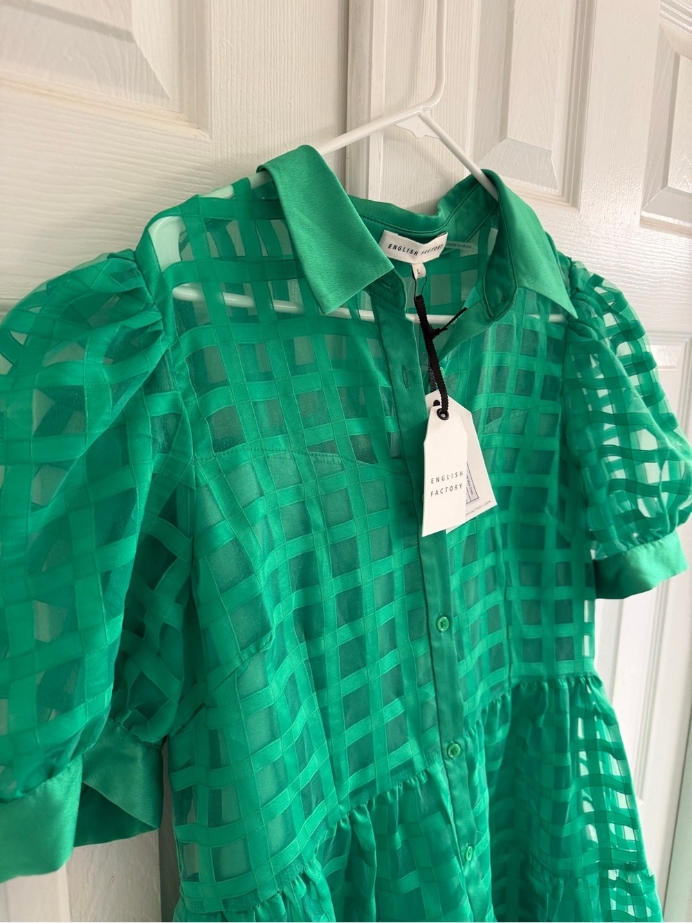 English Factory Gridded Organza Tiered Midi Dress in green, women’s L - Picture 4 of 5